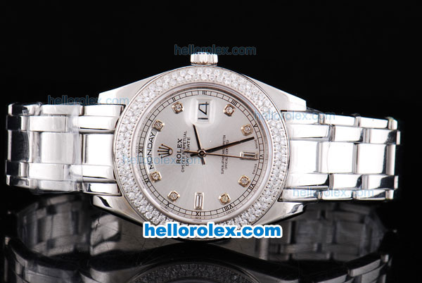 Rolex Day-Date Oyster Perpetual Chronometer Automatic with White Dial and Diamond Bezel--Diamond Marking-Small Calendar - Click Image to Close